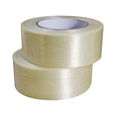 Băng keo sợi thủy tinh định hướng đơn chống thấm nước, dày 150mic và kích thước 48mm*40m dùng để đóng gói